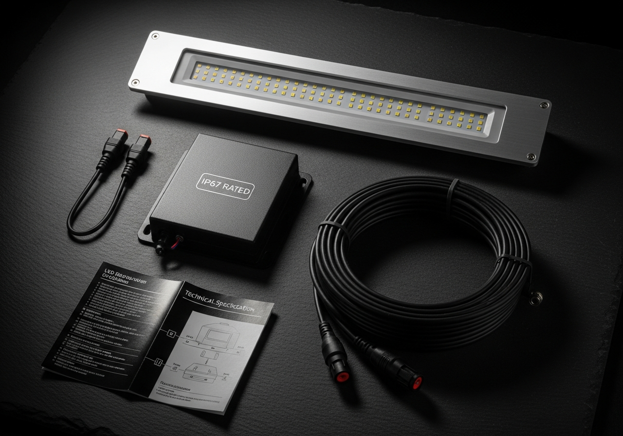 Complete matched kit — fixture, driver, cable, spec card