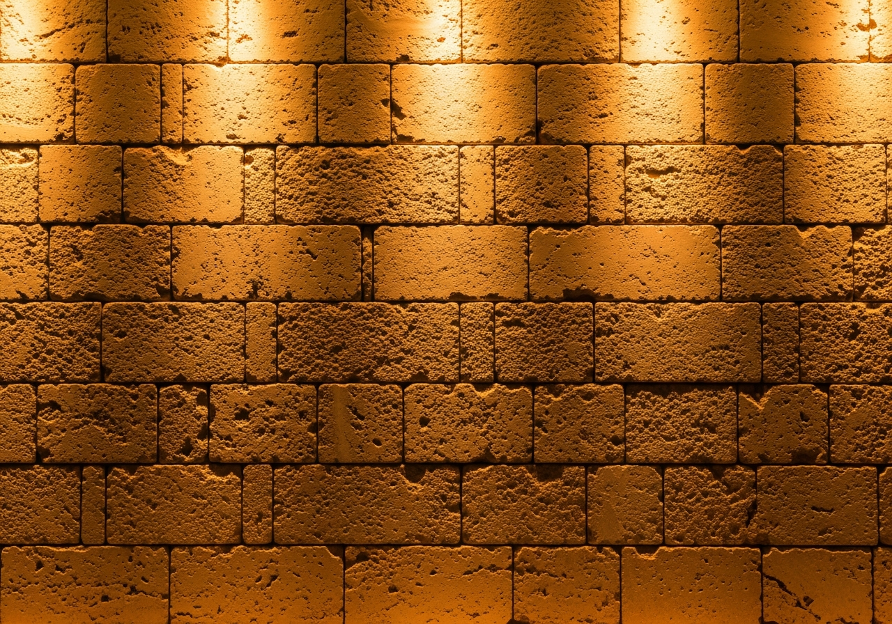 Precision light thrown at a travertine wall, revealing full colour depth
