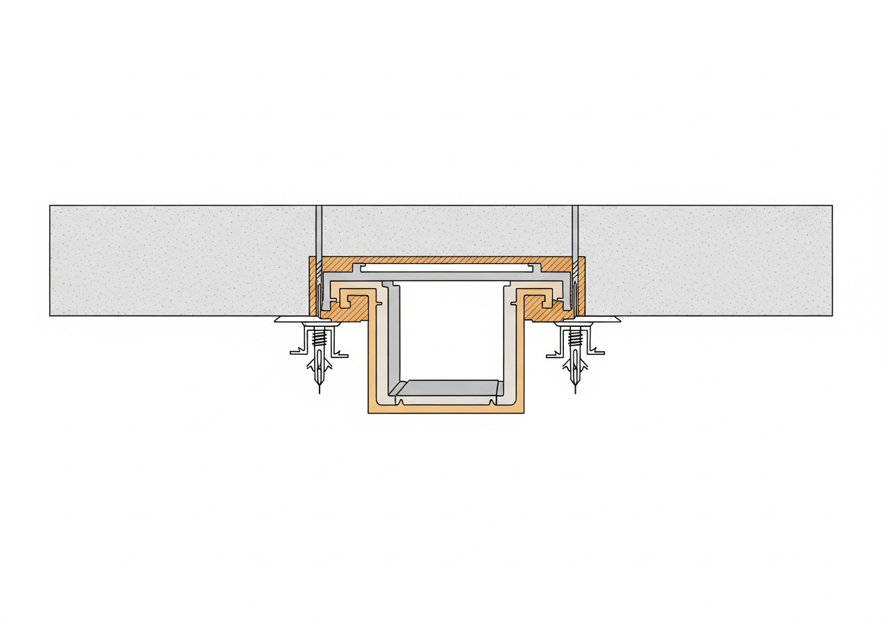 Channel mounted to concrete slab — side view schematic