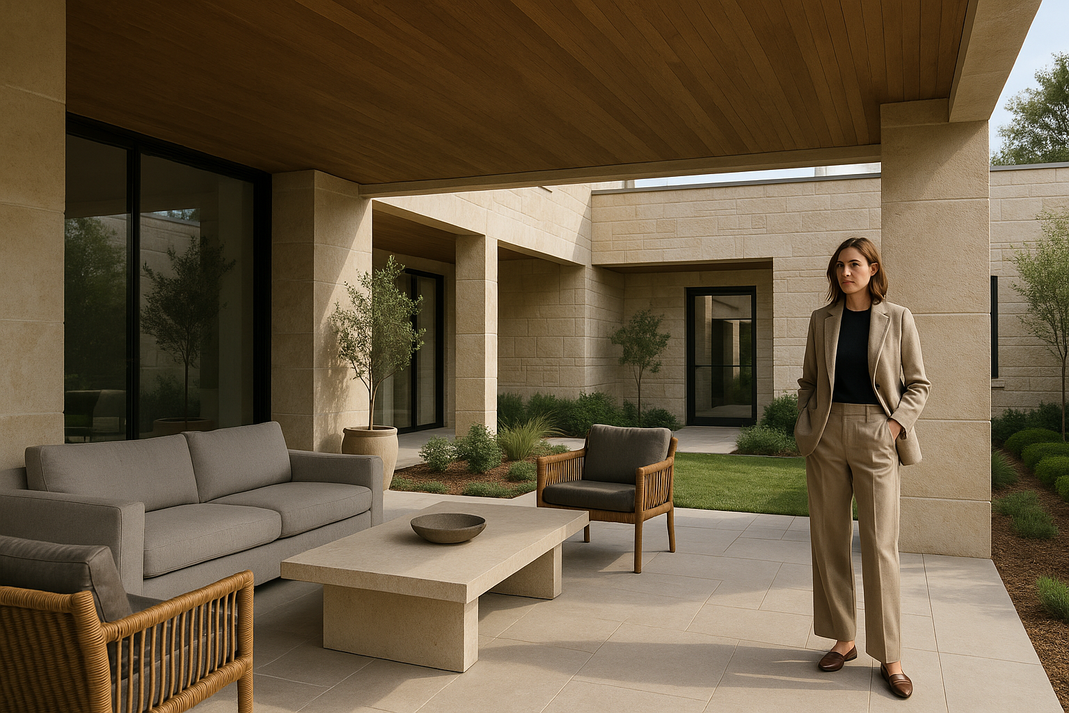 Premium residential exterior at dusk — full architectural lighting system